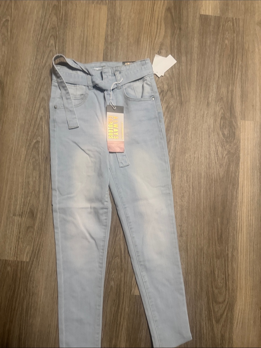 Almost Famous Light Blue High-Rise Jeans with Self-Tie Belt